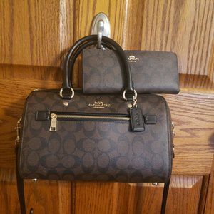Coach Rowan Satchel In Signature Canvas With Matching Signature Wallet